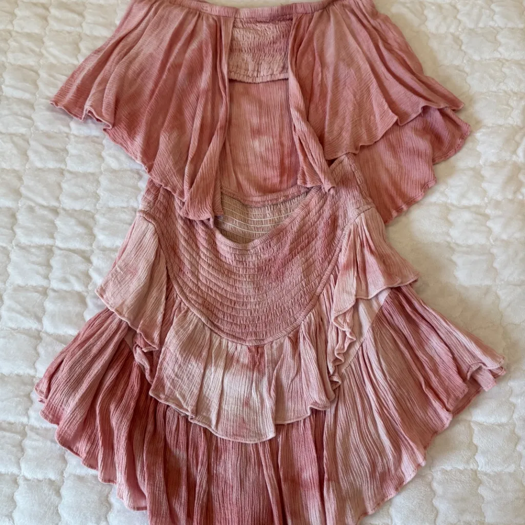 Monaco Dusty Pink Tie-Dye Strapless Romper - Image 5