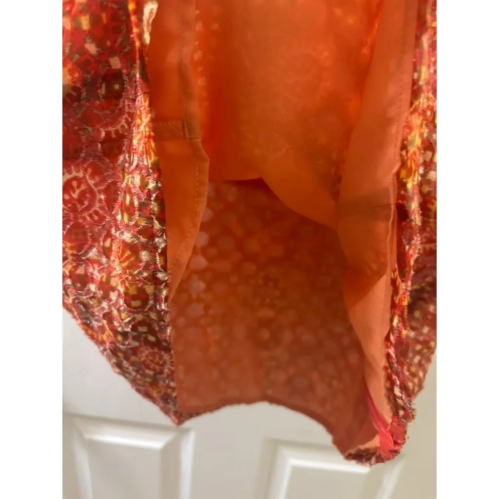 Etcetera  Silk Sleeveless Blouse Size 14 orange abstract pattern v neck - Image 7
