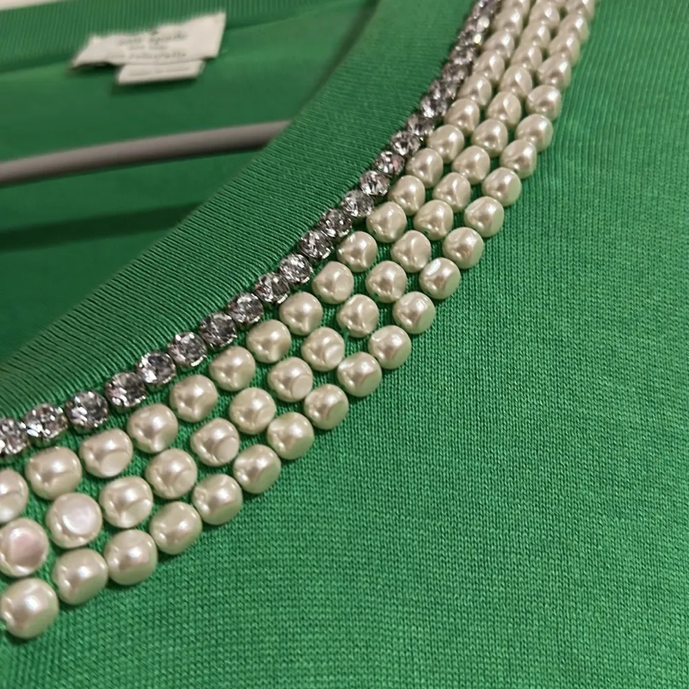 Kate Spade Tula knit Green Sweater cardigan pearl button rhinestone trim 20PTP - Image 3