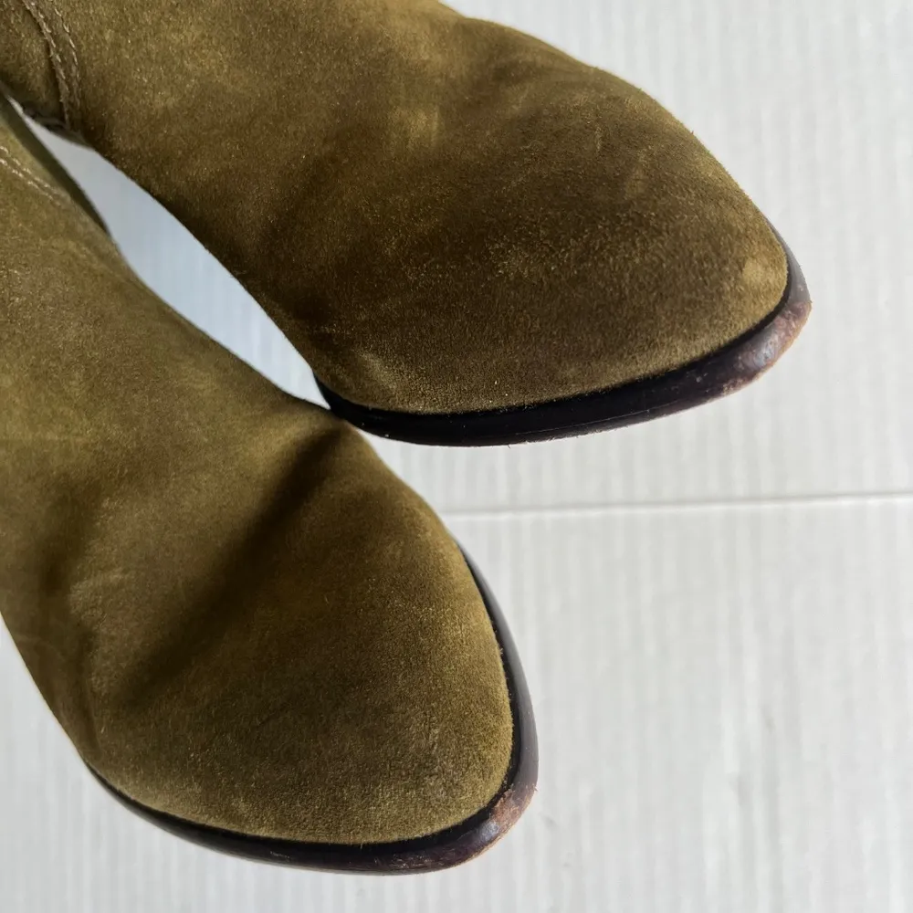 Frye Reed Sz 7M Olive‎ Green Suede Side Zipper Tall Casual Dress Heeled Boots - Image 3