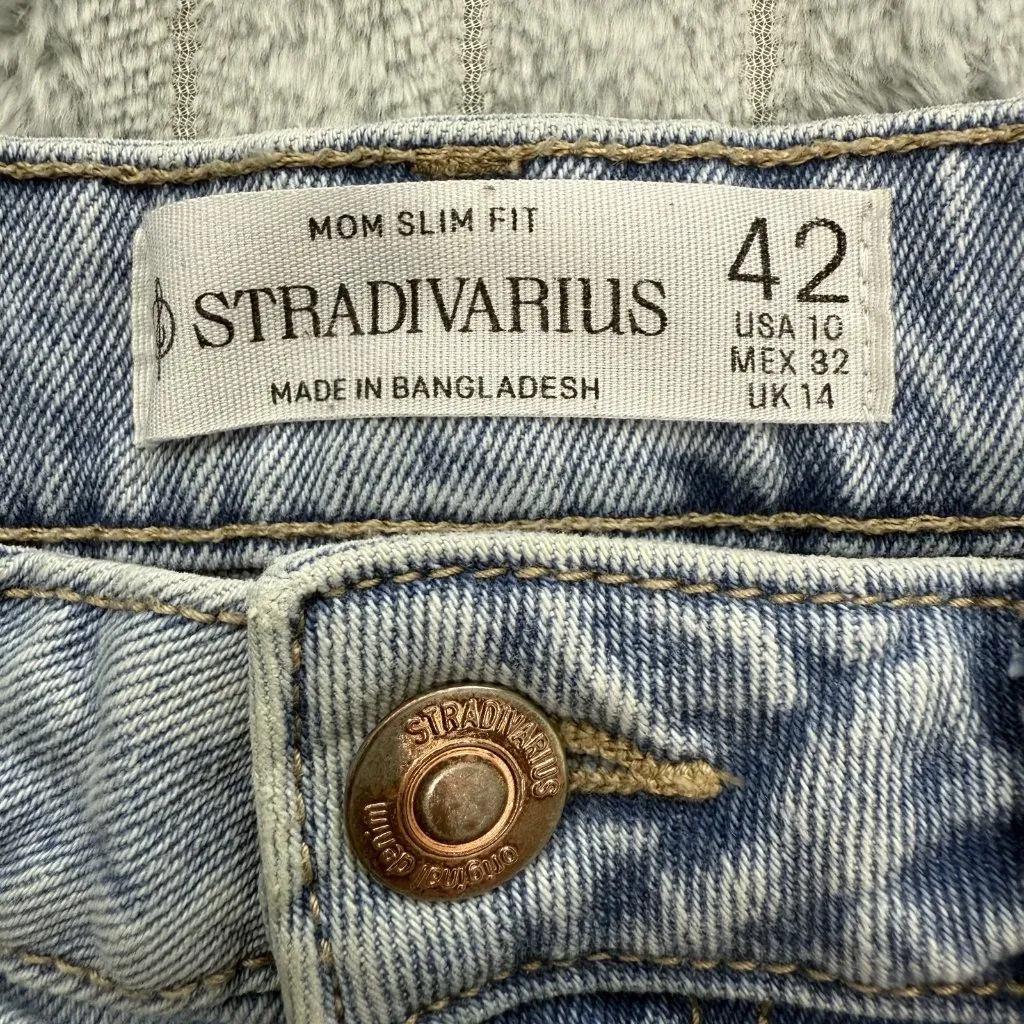 Stradivarius Shorts Womens Size US 10 Mom Slim Fit High Rise Blue Denim Cuffed - Image 3