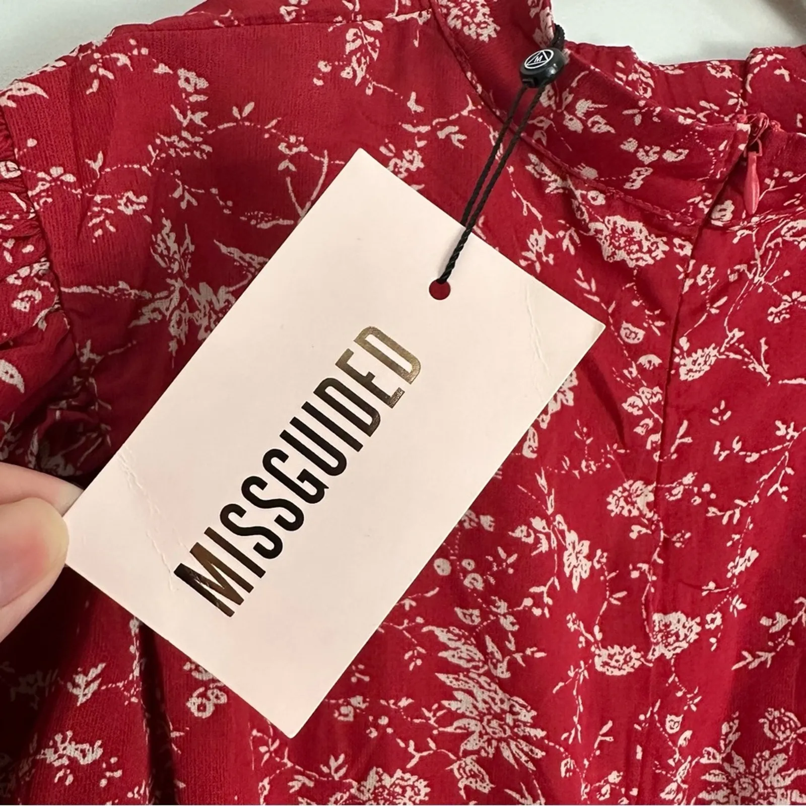 Missguided High Neck Puff Sleeve Midi Dress Red Floral Size US 12 NWT - Image 13