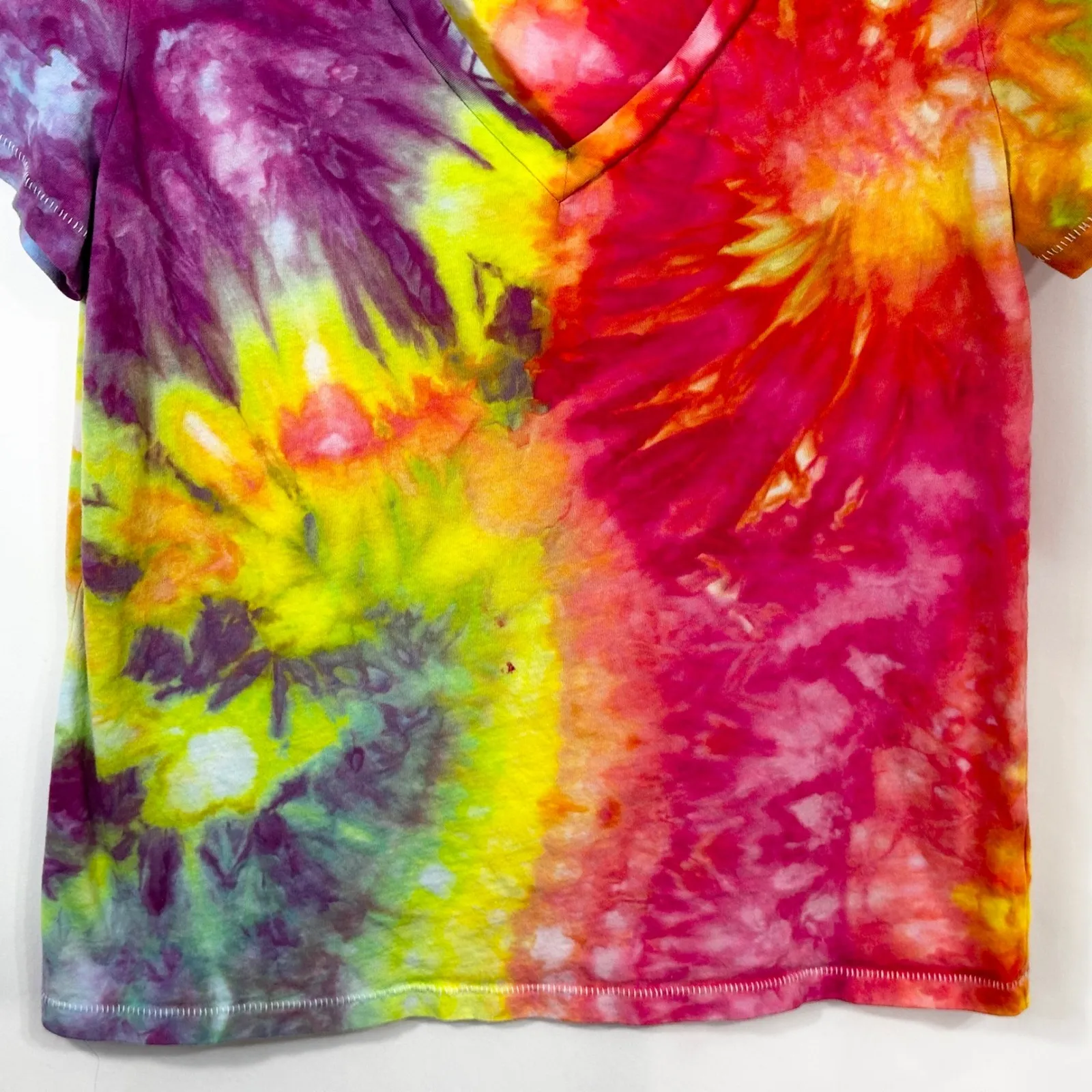 GAP Small Top Handmade Tie Dye Tee Rainbow V‎ Neck Cotton T-Shirt Hippie 592 - Image 6