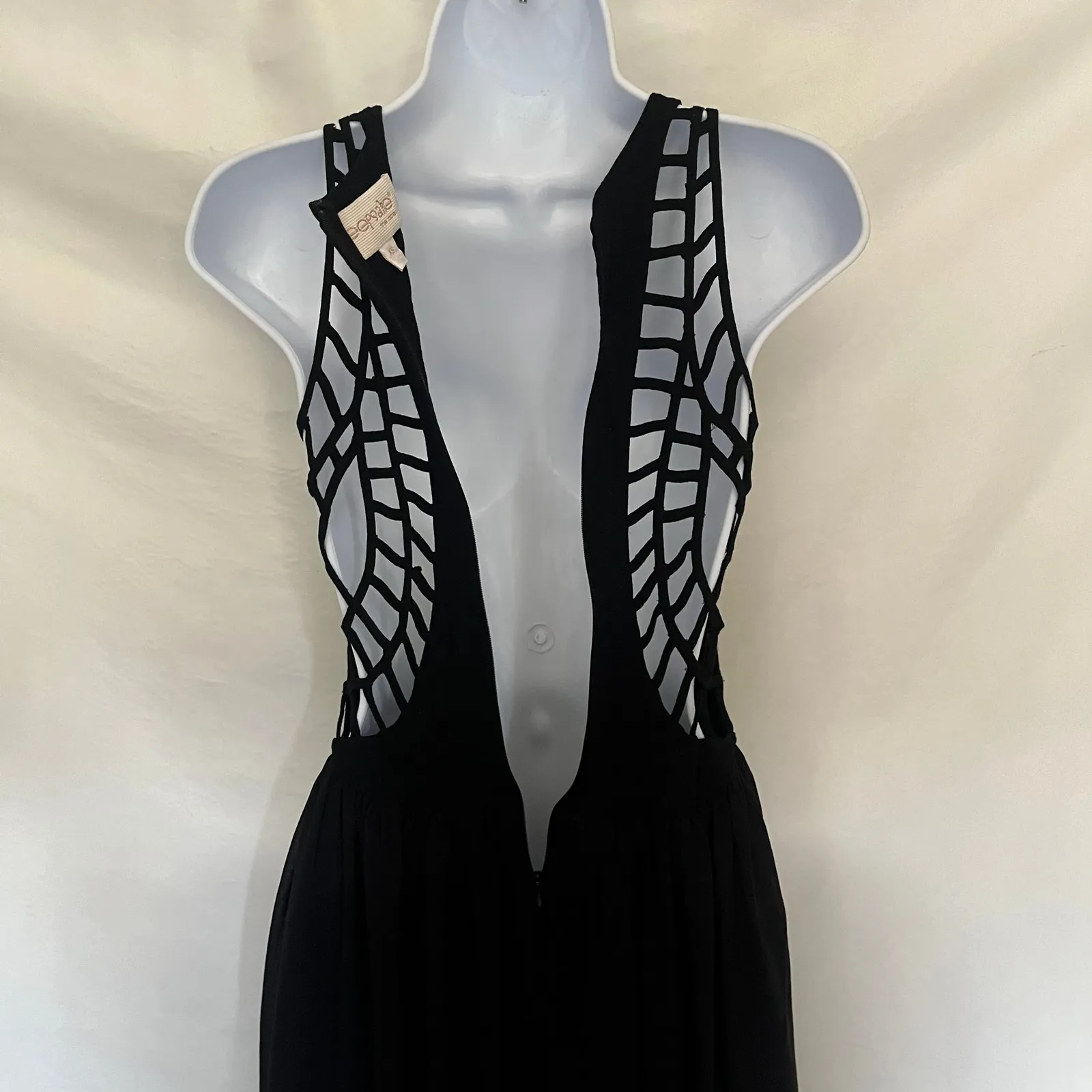 Keepsake The Label Spider Web Maxi Dress Sz XS Sheer Slit Vampy Whimsigoth Prom Black - Image 9