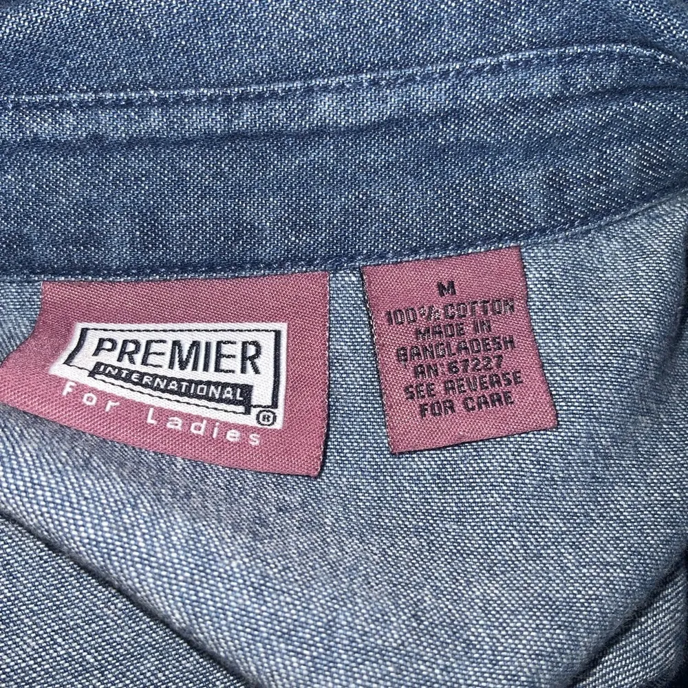 Premier International Vintg Blue Denim Pintuck Long Sleeve Button Front Shirt M Size M - Image 9