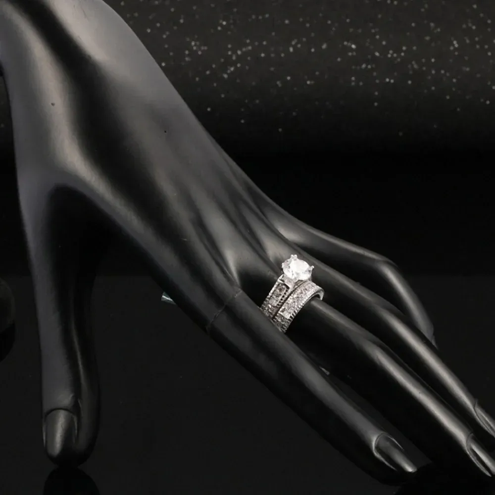 NEW Diamond Simulant Engagement Band‎ Ring Set - Image 5