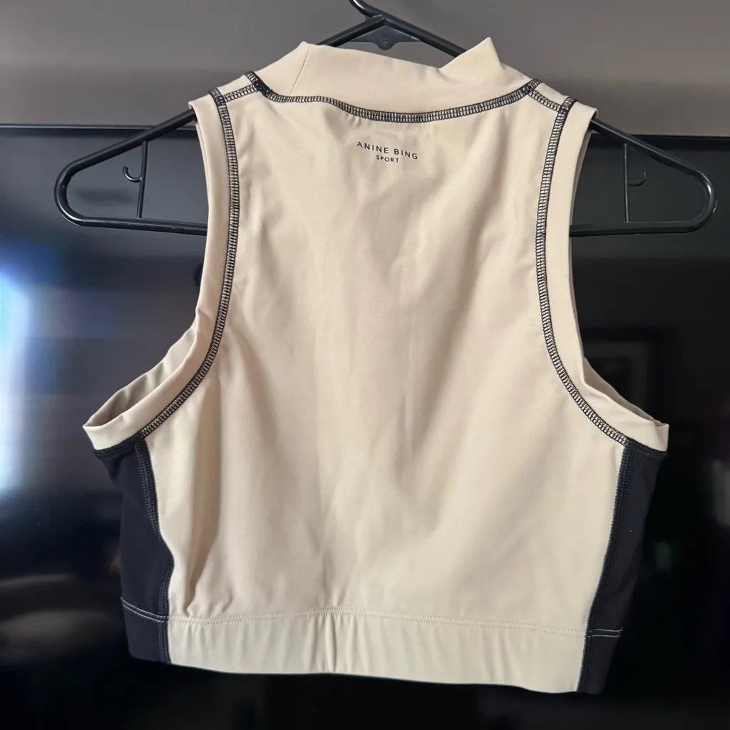 Anine Bing Jenna Sports Bra Tan Black Mock High Neck Sporty New Size Large - Image 4