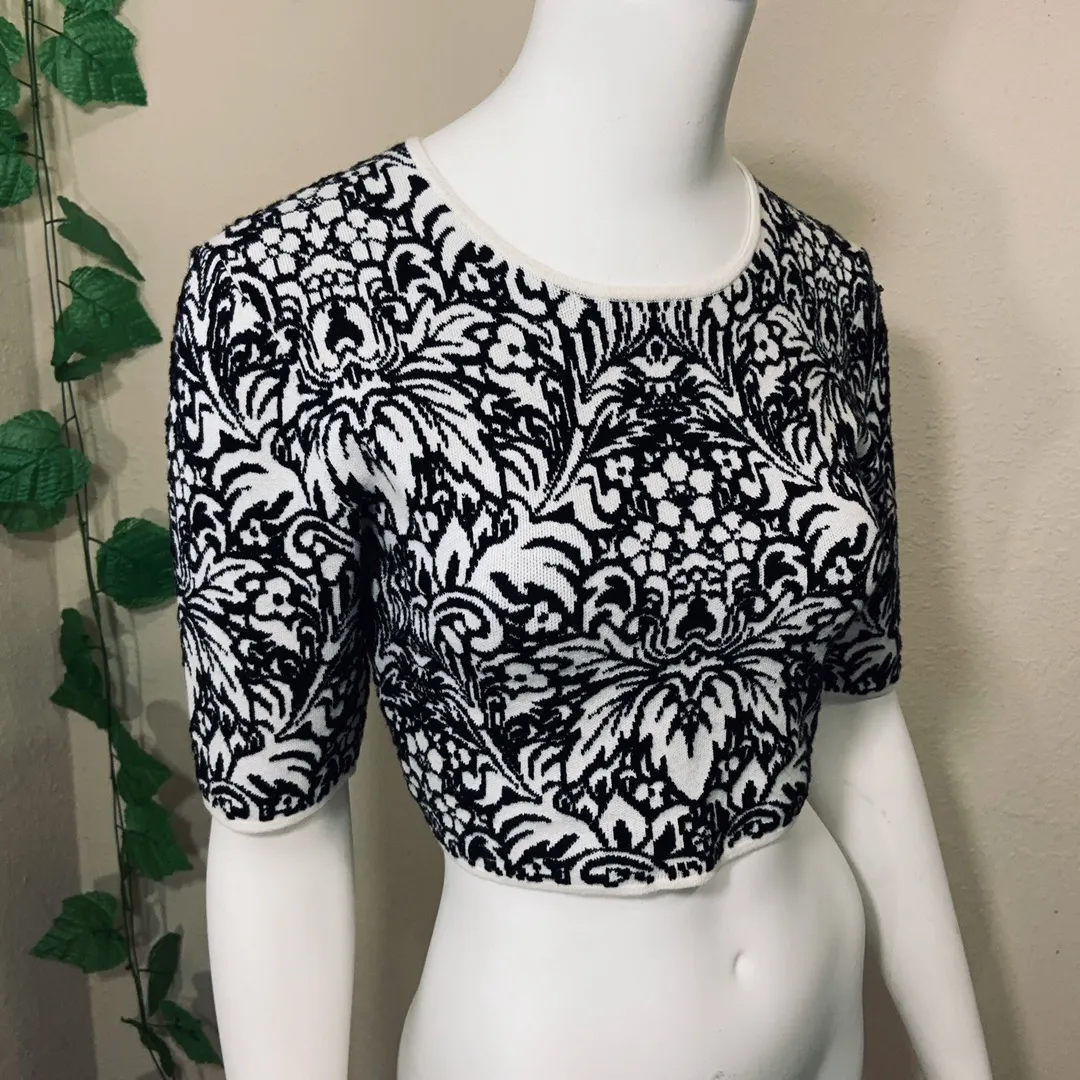 BCBG Maxazria Floral Sweater Crop Top - Image 6