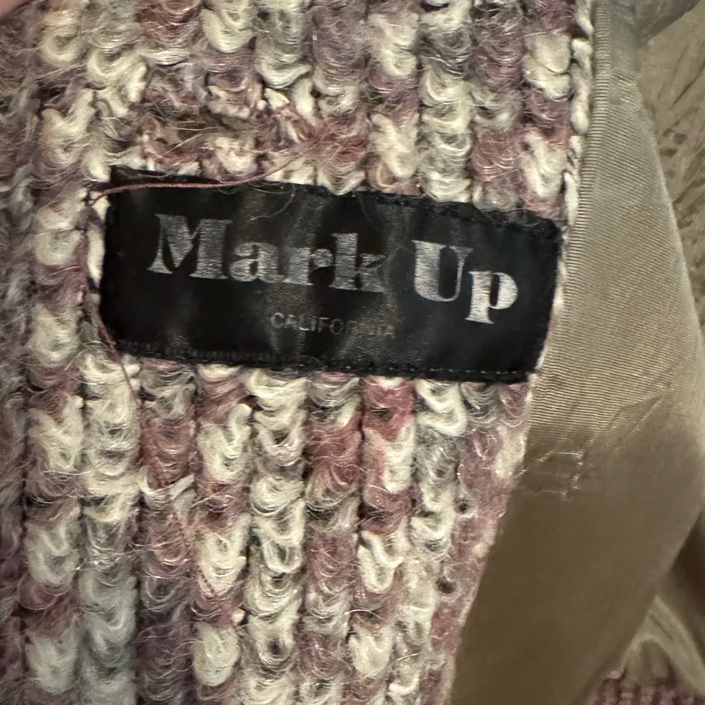 Mark Up Mohair Wool Vintage Purple Gray LIned Tweed Knit Coat Pockets Medium - Image 4