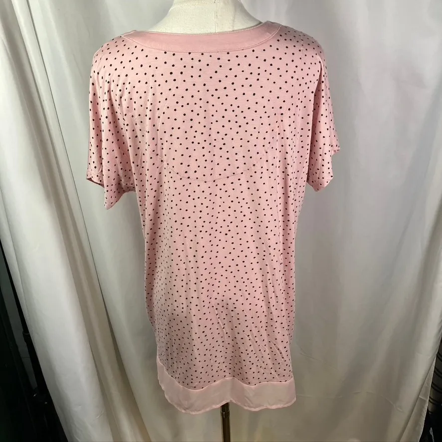 Donna Karan Sleepwear Pink Polka Dot V Neck Night Shirt Women Small Modal Luxury - Image 9