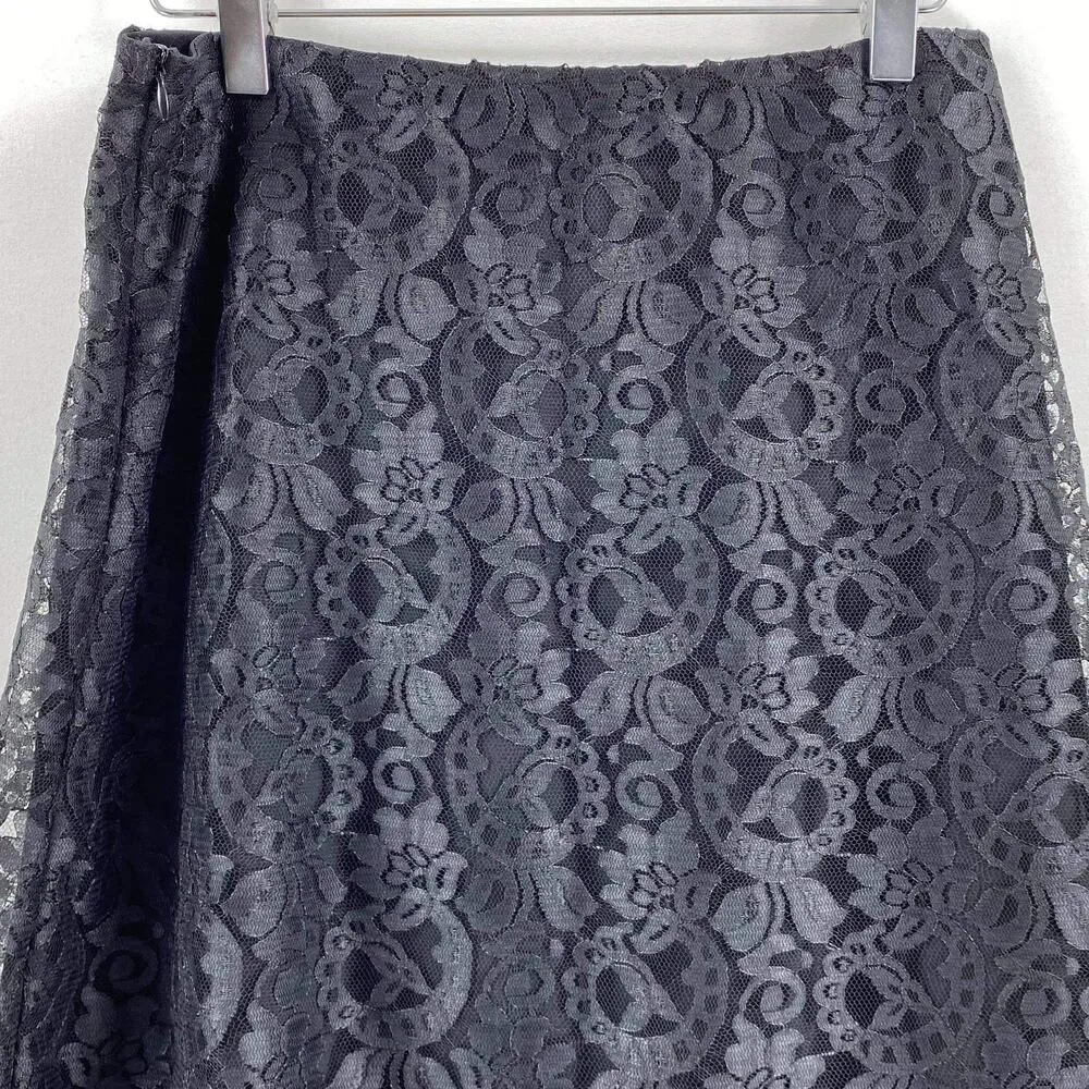 DRESS BARN Vintage Y2K Black Lace Floral Flowy A-Line Midi Skirt - Image 3