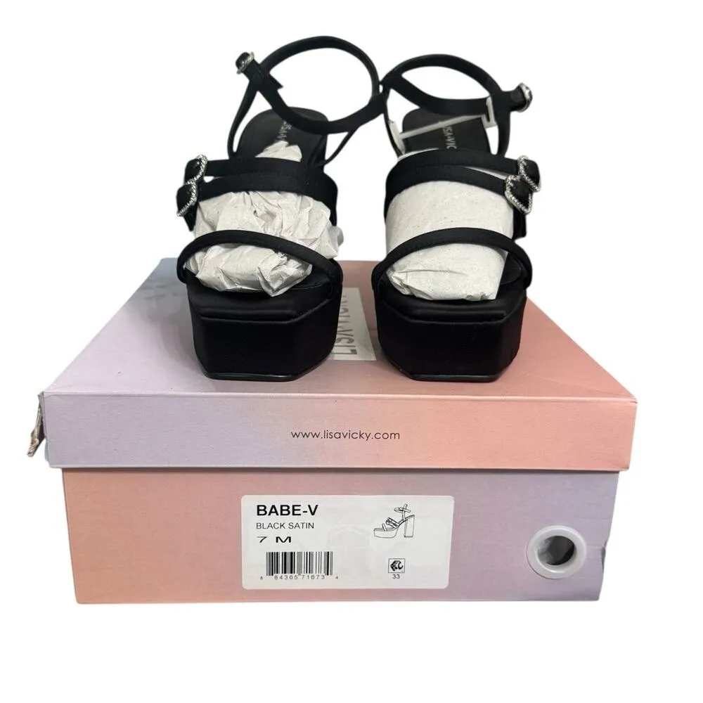 NIB! Lisa Vicky Babe Black Satin YTK 90s Platform Chunky Heel - Image 6