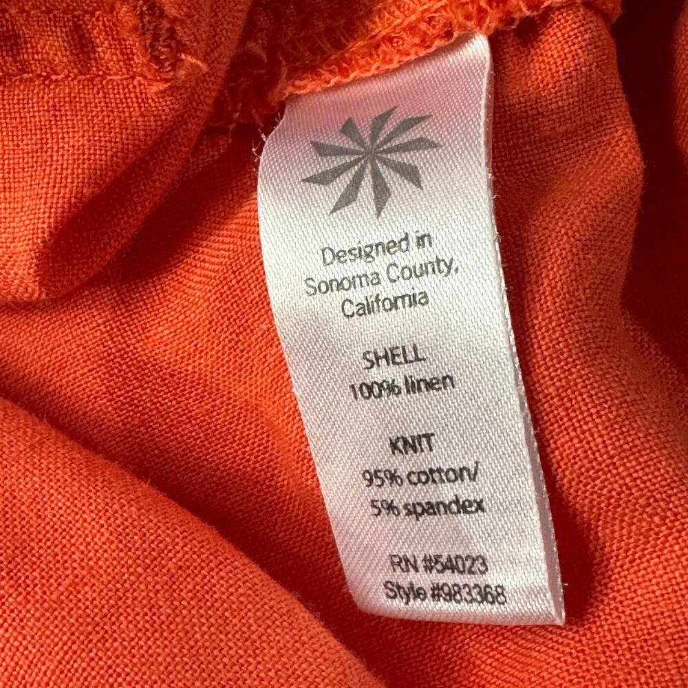 Athleta SZ 2 Lima Linen Skirt Fold-Over Stretch Waist Pockets Slit Coral Sunset - Image 7