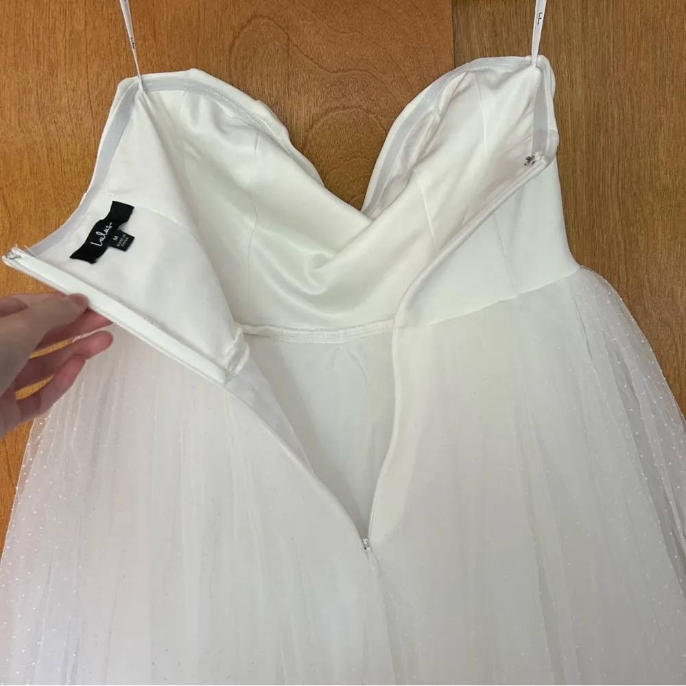 Instant Perfection White Swiss Dot Mesh Strapless Mini Dress Size Medium - Image 13