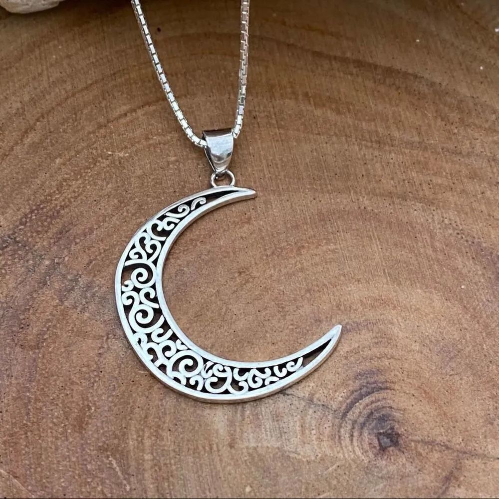 Celtic Crescent Moon Sterling Silver Necklace Silver - Image 5