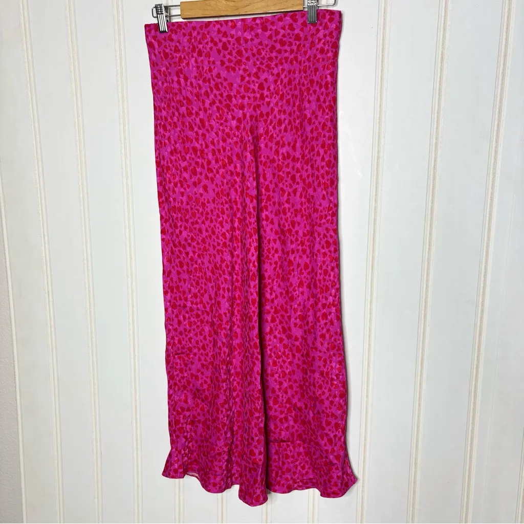 LOFT Heart Jacquard Bias Pink Midi Satin Skirt Sz Small - Image 4