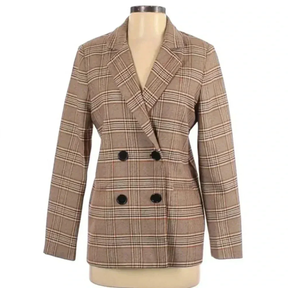 Urban Outfitters Brown Tartan Plaid Double Breasted Blazer Jacket  Size Small S - Image 2