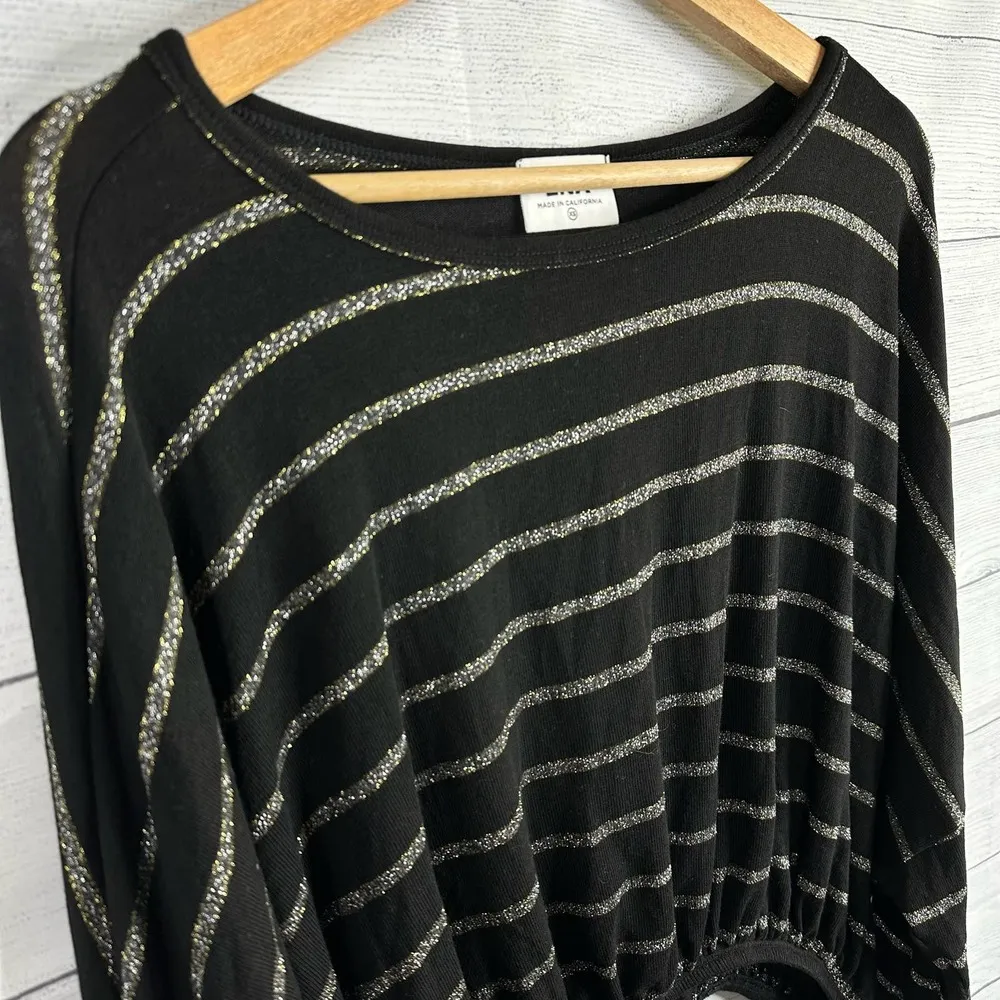 LNA Womens size XS Lily Long Sleeve Sparkle Metallic Striped Cropped Blouse Top - Image 3