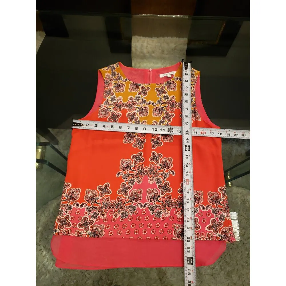 Rose + Olive Orange Floral Sleeveless Women Top Blouse Size S Paisley Print - Image 12
