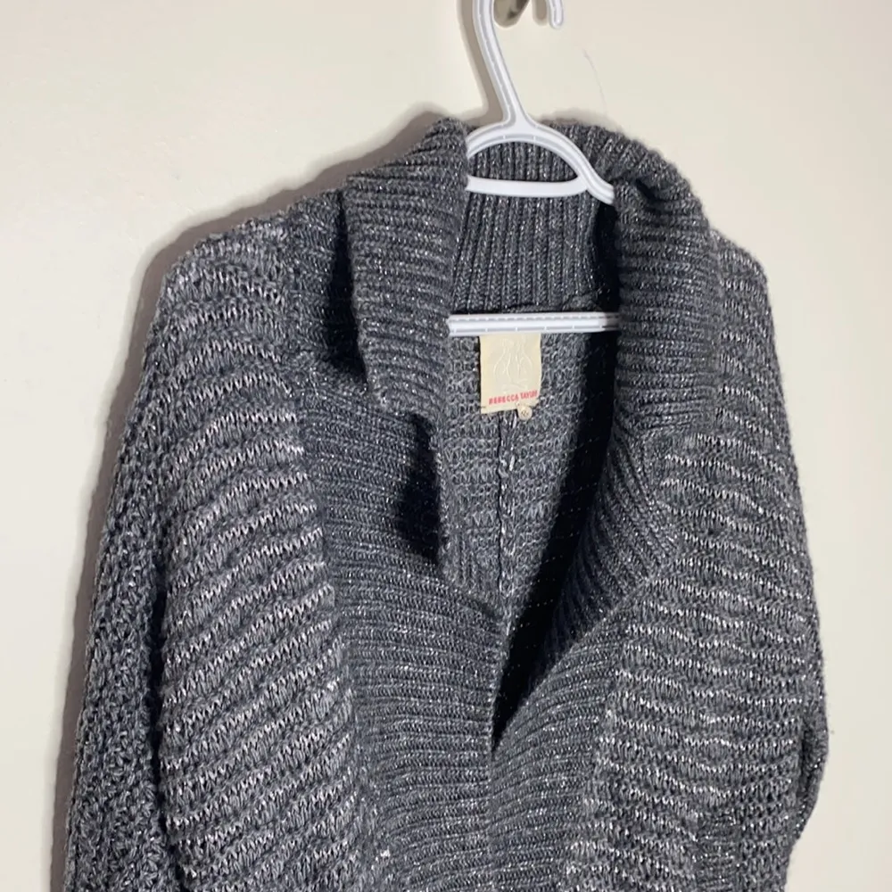 Rebecca Taylor shimmering chunky knit shawl collar one button sweater cardigan S - Image 3