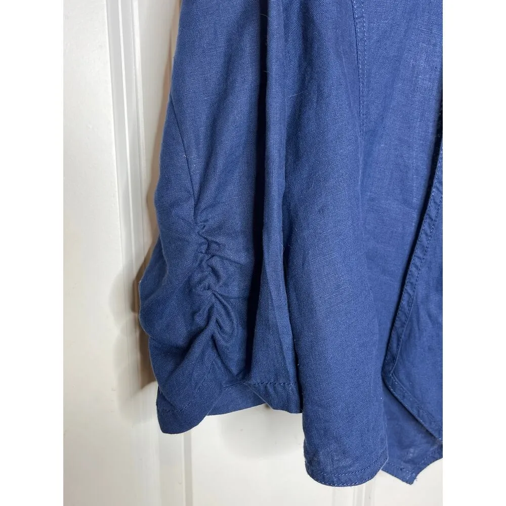 Chicos Medium Chicos Size 1 Open Front Ruched Sleeve Blue Lace Back Shirt Linen? - Image 4
