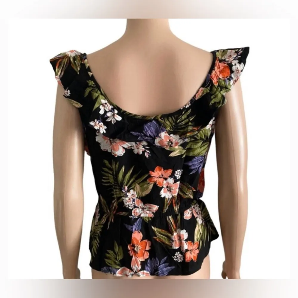 Patrons of Peace Blouse Womens Small Black Floral Ruffled Lightweight Summer Top - Image 12
