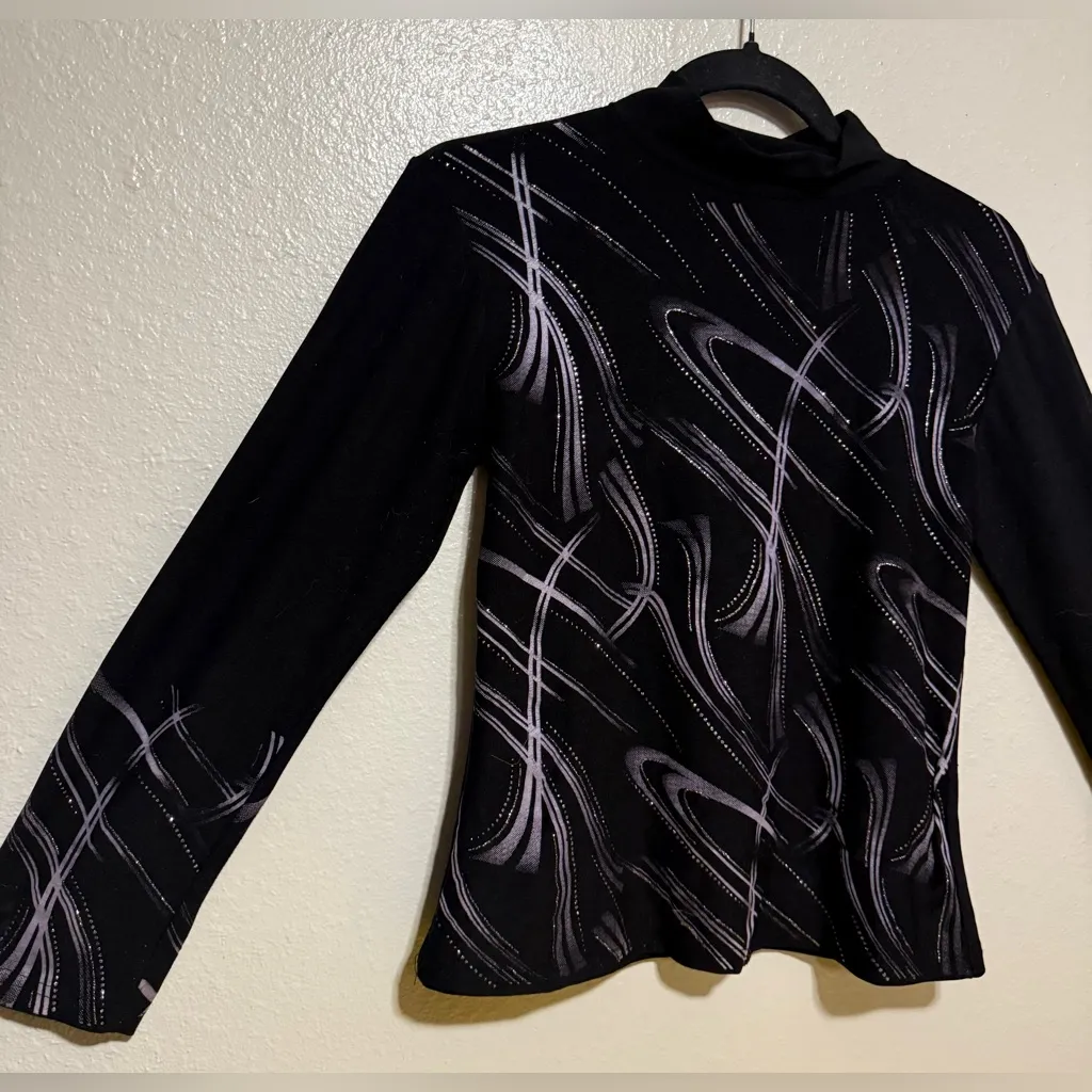 Black Long Sleeve Sequined Mock Neck Top | Shirt - Image 3