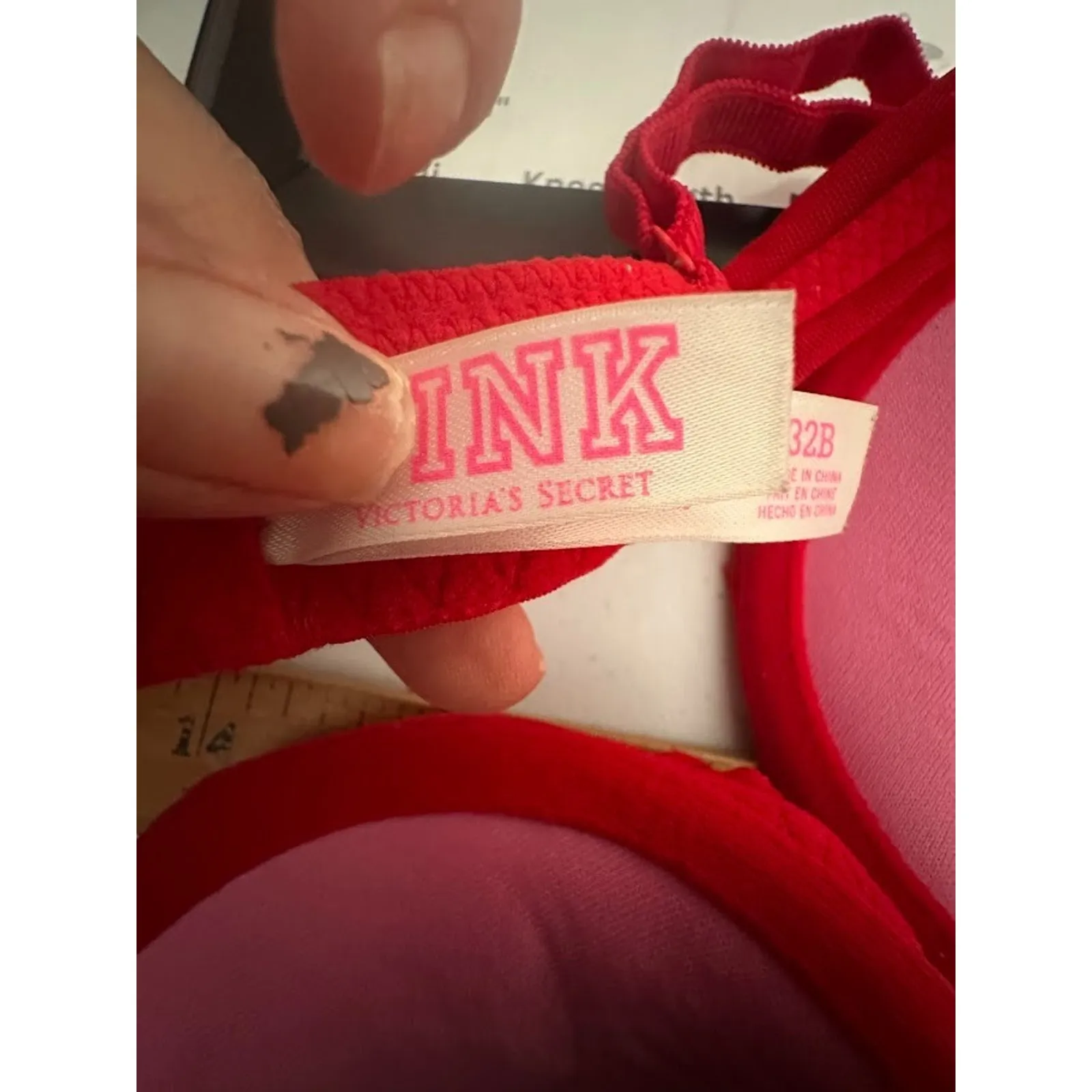 PINK Victorias Secret Date Super Push Up Bra Sz 32B Red Lace Intimate Valentines - Image 5