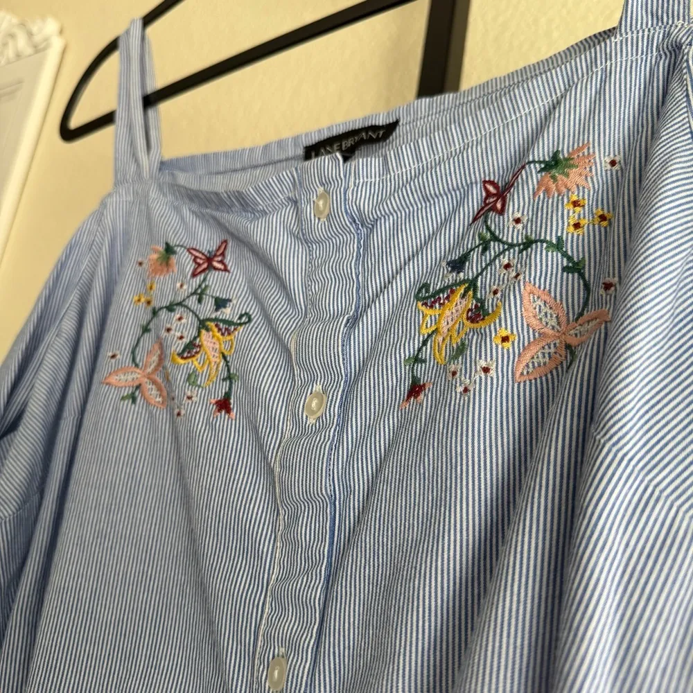 Boho Striped Off Shoulder Embroidered Cotton Beach Vacation Preppy Nautical Top - Image 6