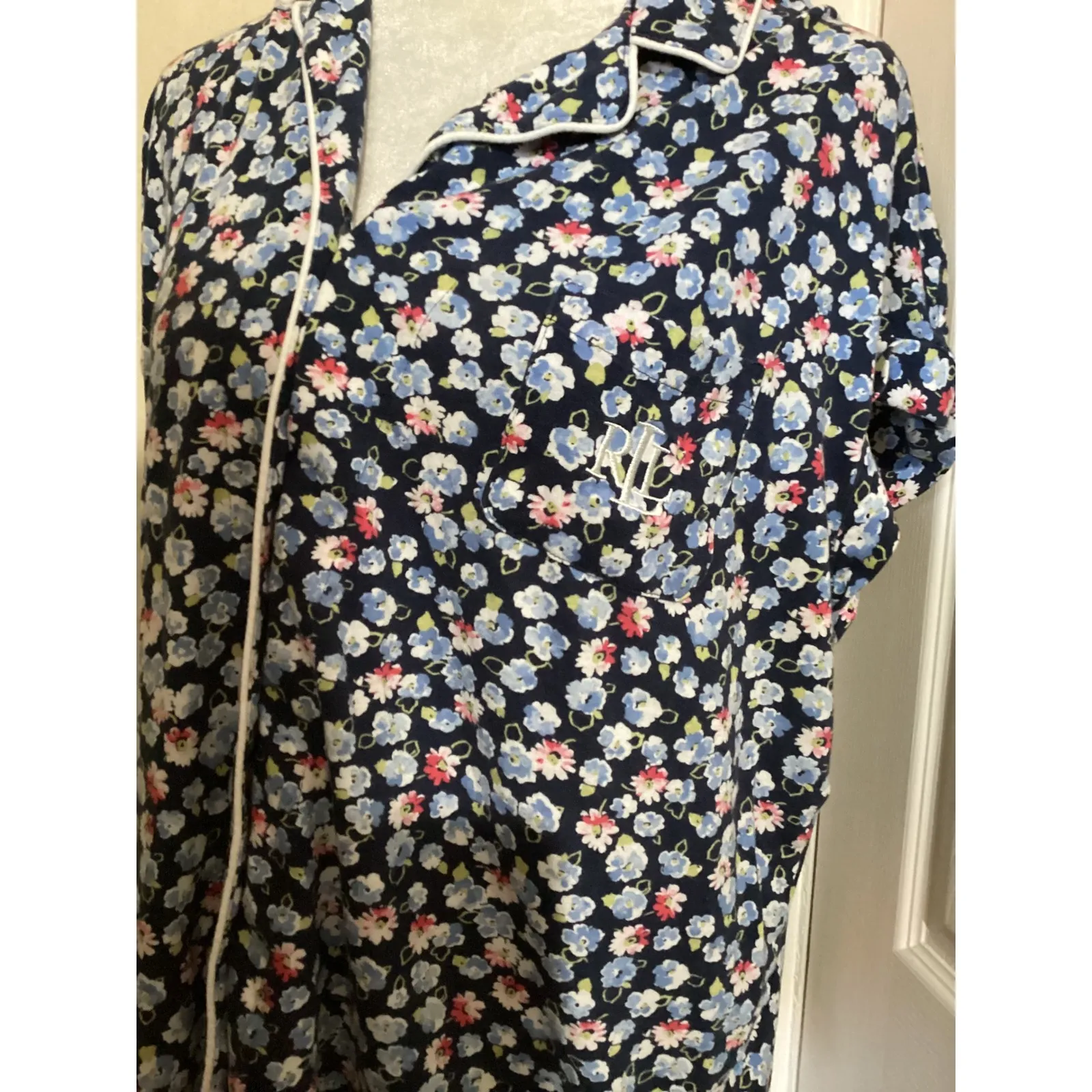 Lauren Ralph Lauren Floral Pajama Top Button Up Short Sleeve Women's L - Image 2