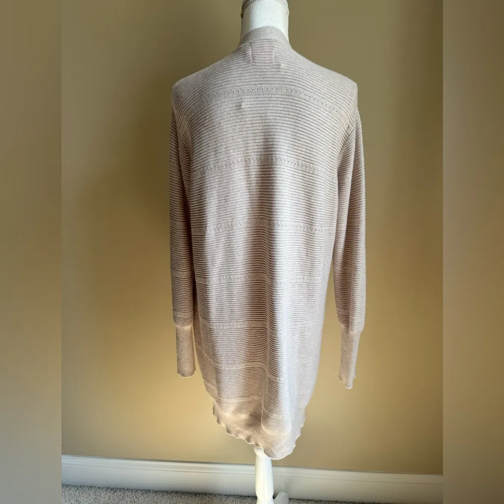NWT WISPR by Brodie Ribbed Pointelle Stitch Lightweight Long Cardigan Tan Size M - Image 6