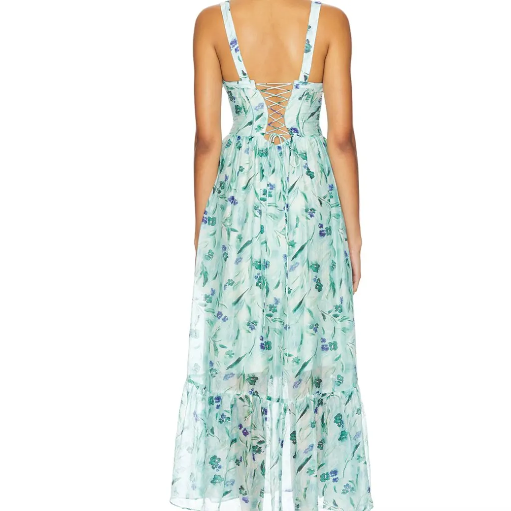 NEW ASTR the Label Revolve Kelby Green Blue Floral Corset Maxi Dress Size S - Image 2