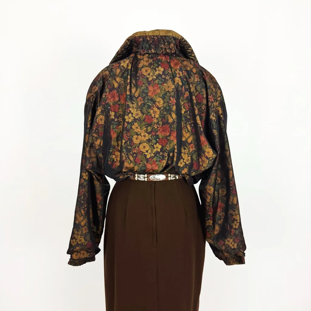 Vintage 80’s Muted Botanical Windbreaker Jacket | Size L Gold Size L - Image 3