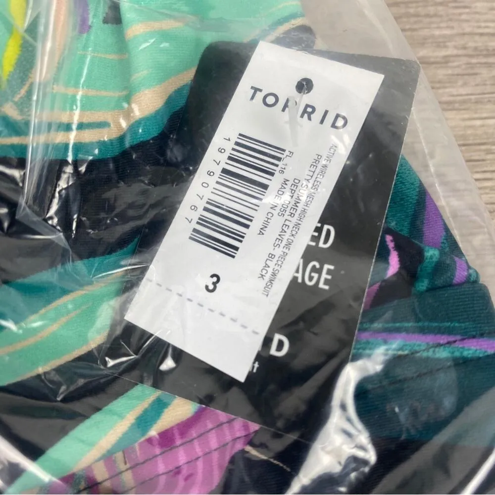 Torrid Black Floral Wireless Mesh High Neck One Piece Swimsuit Sz.3 NWT - Image 7