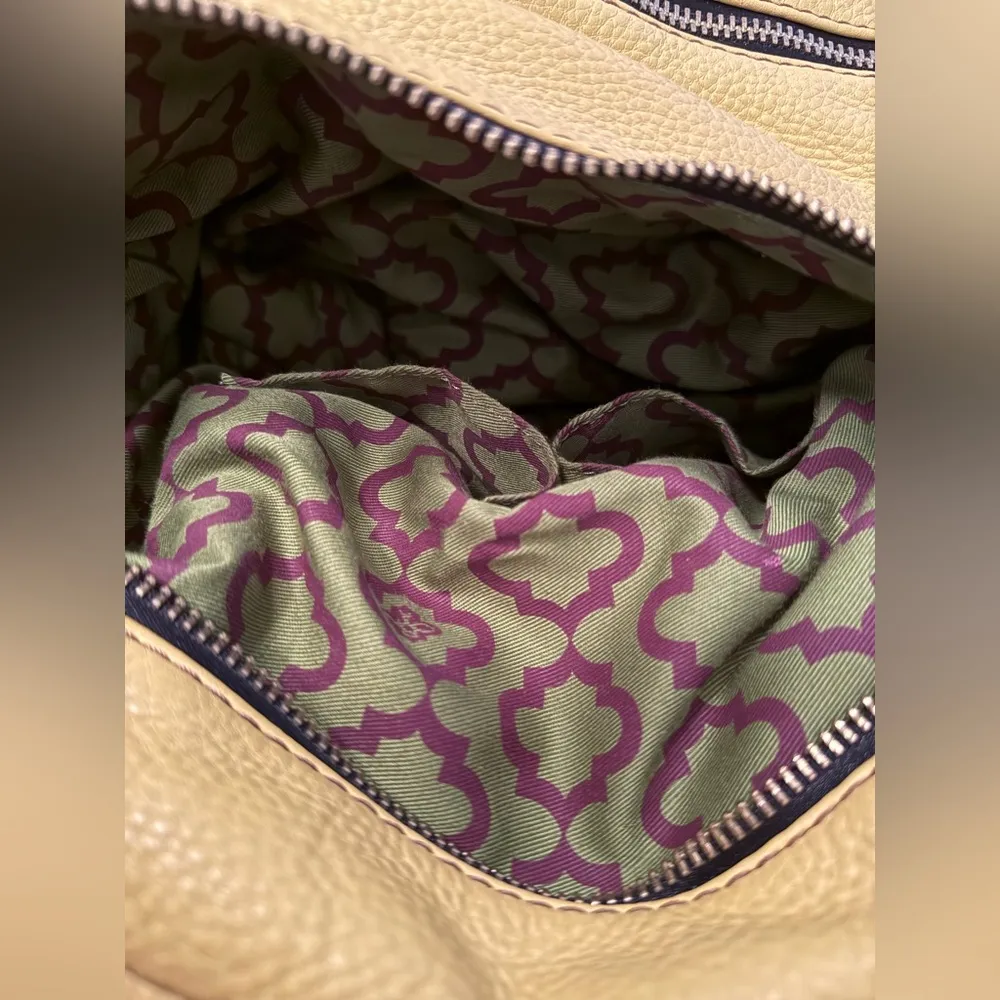 Oryany Womens Yellow & Tan Pebbled Leather Tote Shoulder Bag Multi Pockets - Image 6