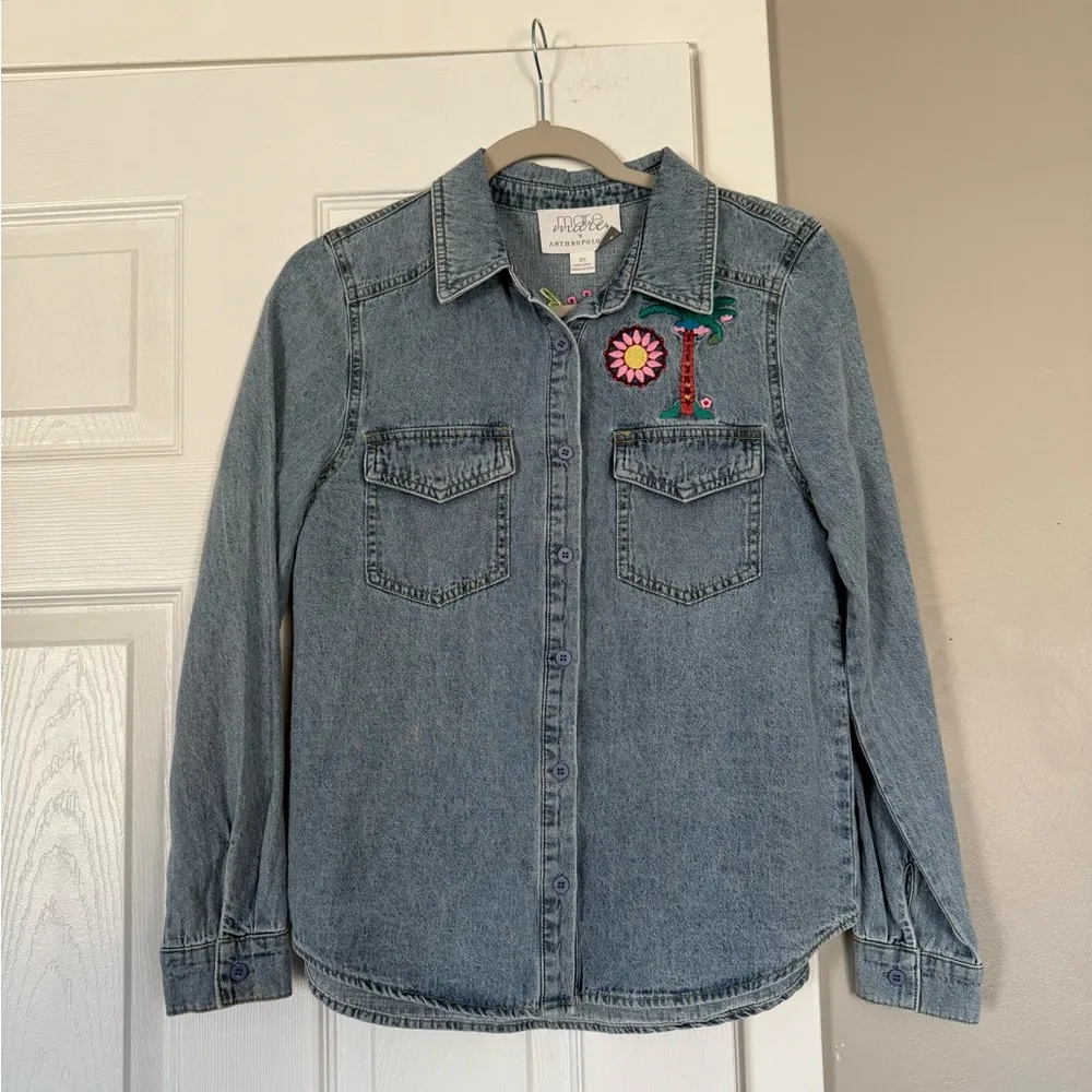 Anthropologie x Mare Mare embroidered light weight denim button down top - Image 2