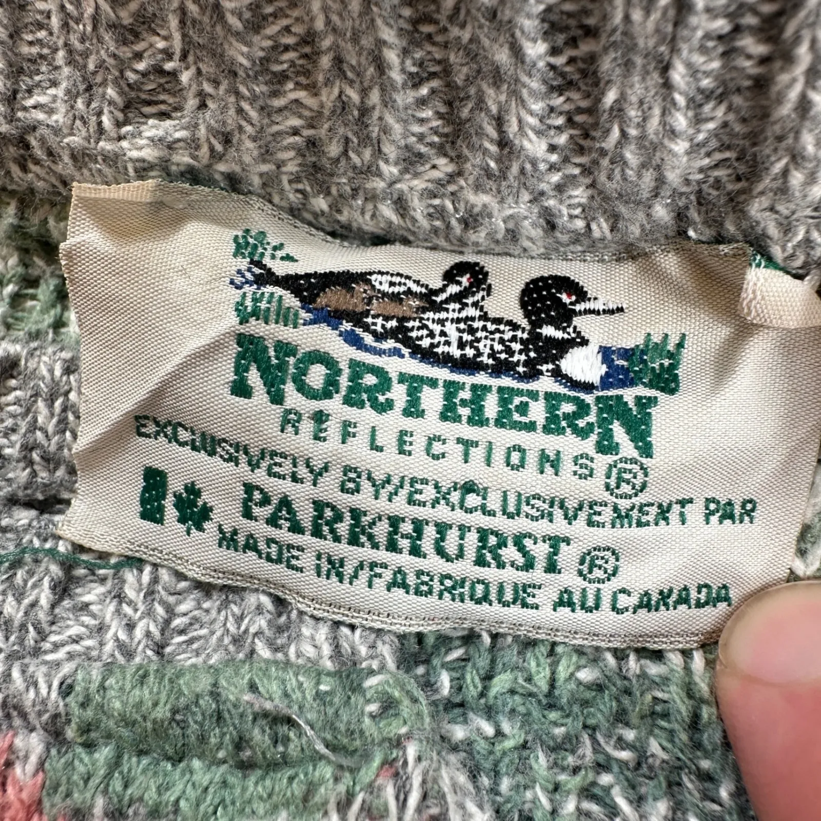 Vintage Northern Reflections Cardigan Sweater M Floral Knit Grey Made in Canada - Image 4