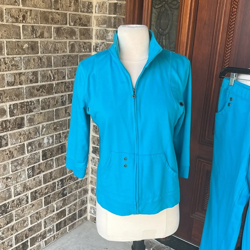 Turquoise Matching Jacket Sweatpants Set Comfy Teal Blue - Image 16