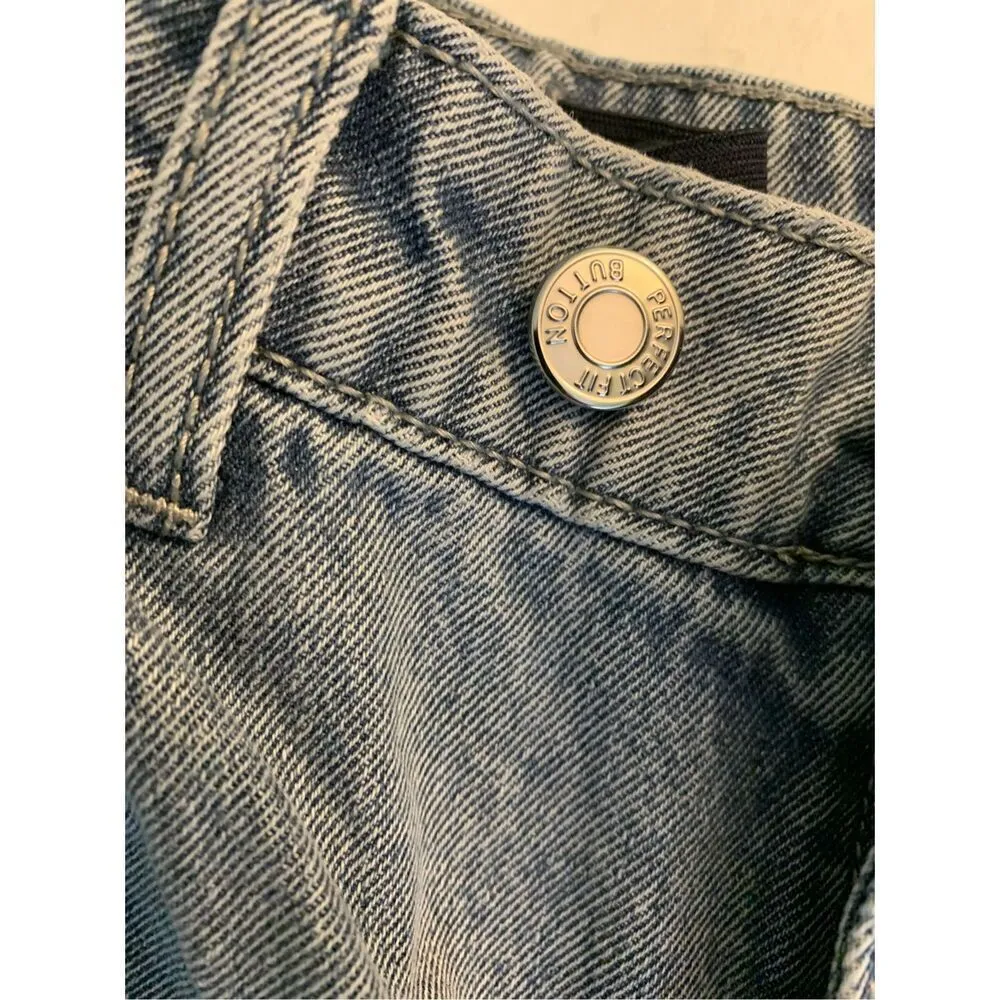 Maniere De Voir Rare Chrome/White Logo Streetwear Denim Jeans women's size 4 - Image 4