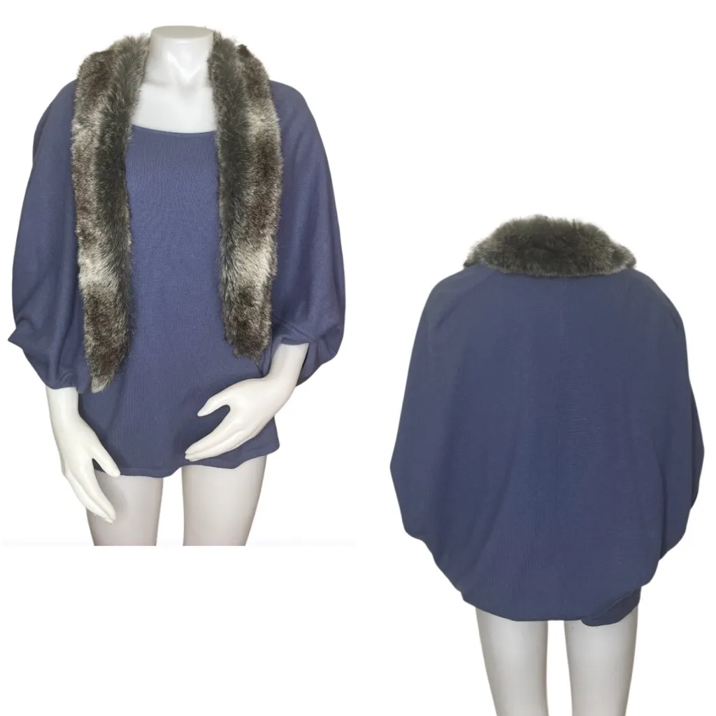 RANDOLPH DUKE Sweater Twin Set Faux Fur Collar Angora Merino Blend Plus Size 3X Blue - Image 9