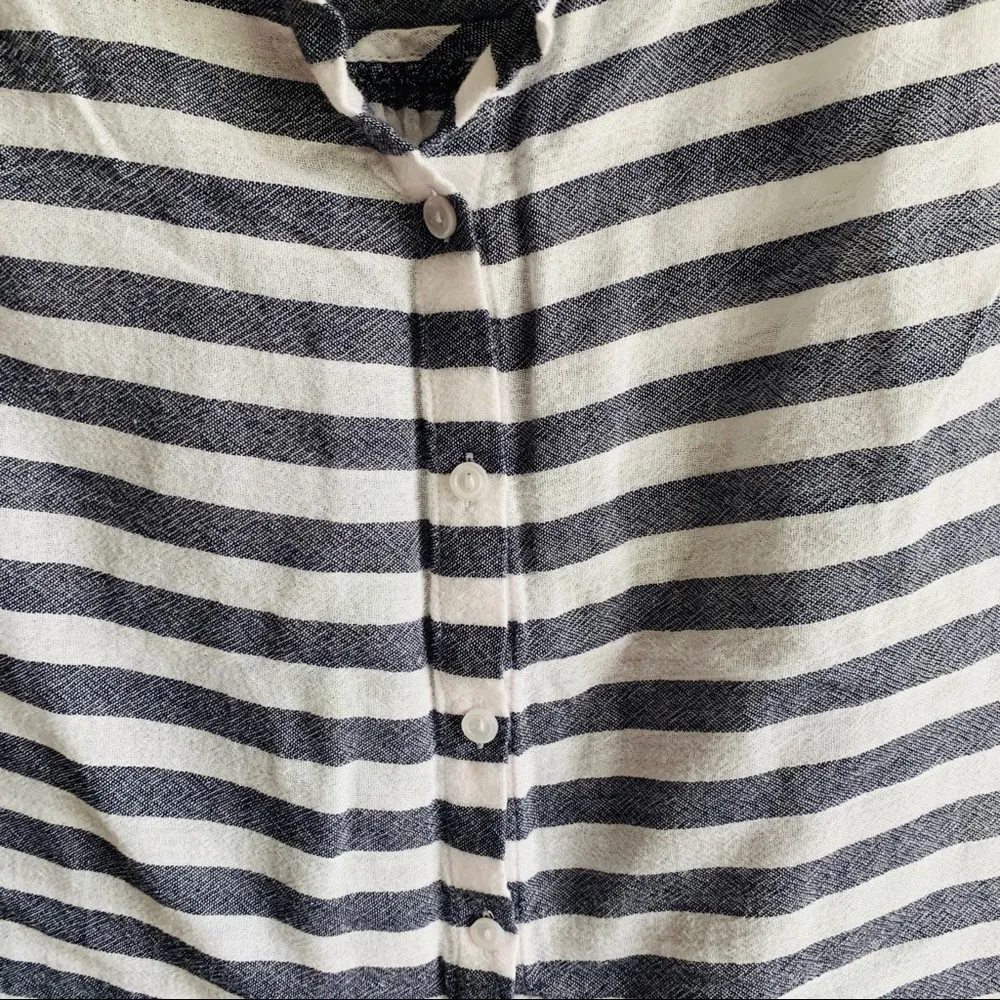 LOFT White & Blue Striped Button Down 100% Cotton Sleeveless Blouse XSP - Image 3