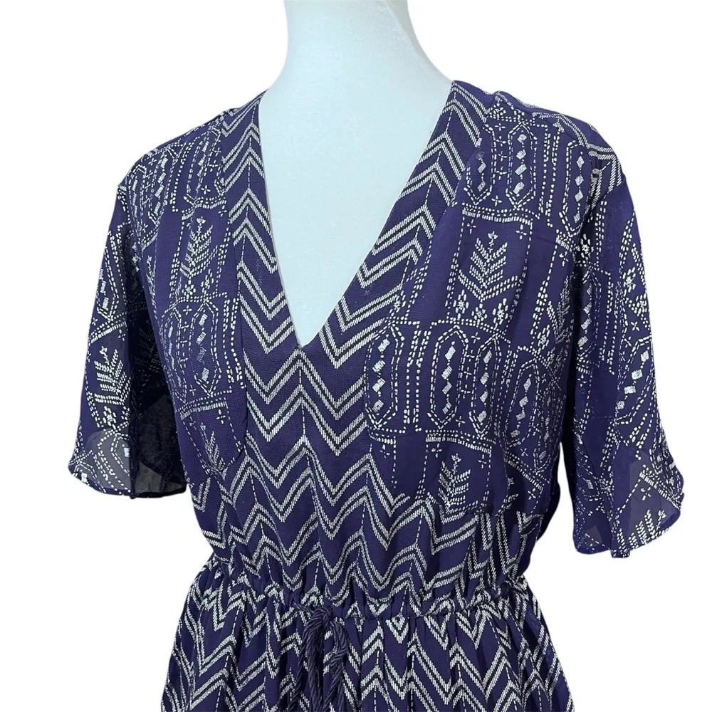 Free People Love Your Chaos Blue/Silver Metallic Boho Dress Size XS - Image 5