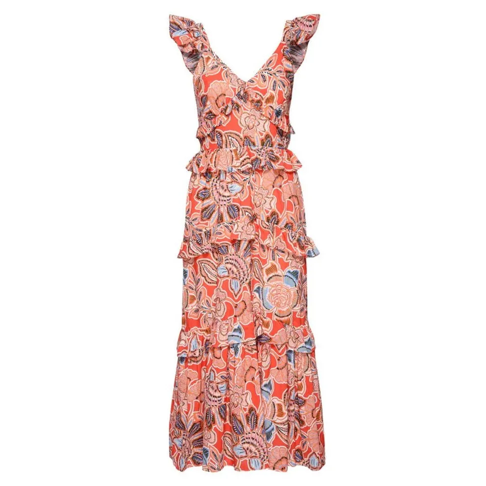 MISA Los Angeles Orange Floral Ruffle Tiered Midi Dress Size S - Image 3