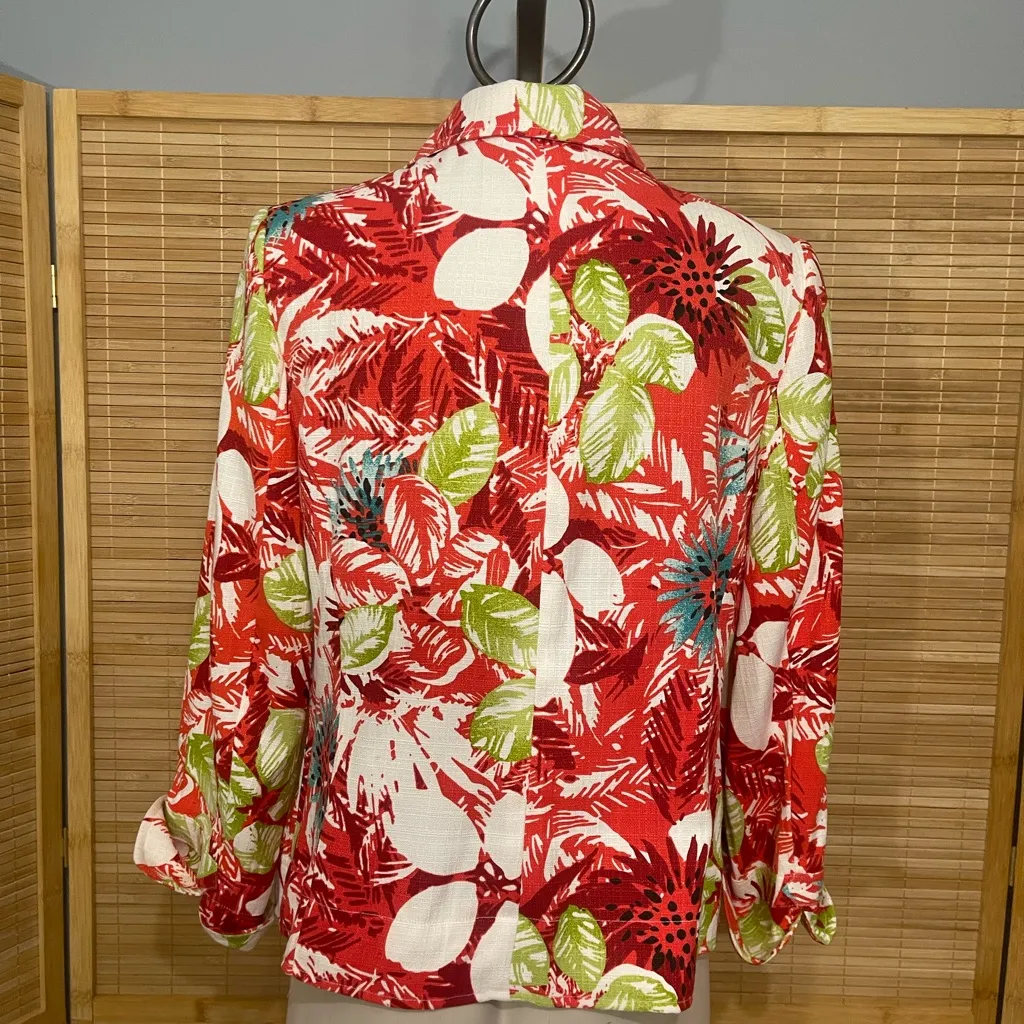 RQT Women red Snap Front Floral jacket suit coat 3/4 sleeve Size 10 Green - Image 3