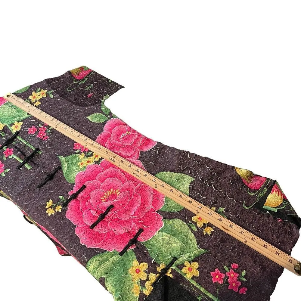 Womens Crinkle Chinese Oriental Tunic Top Dress Size‎ M Mandarin Collar floral Pink Size M - Image 6