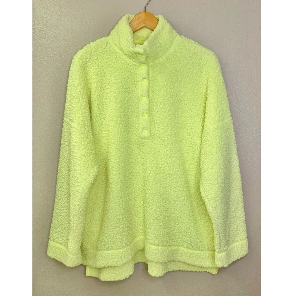 Aerie Neon Yellow Sherpa Snap Button Pullover Sweatshirt - Image 7