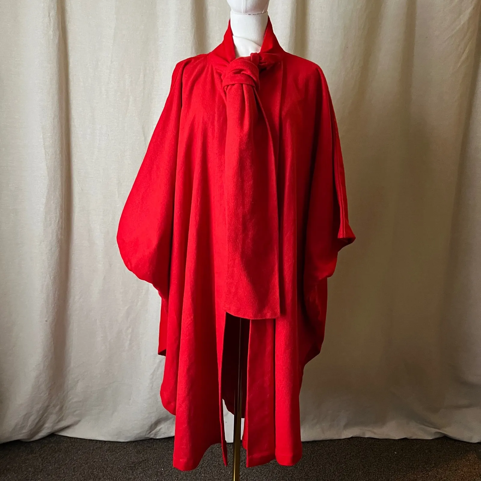 Vintage Handmade Red Draped Cape Coat Oversized Artwear One Size Statement - Image 7