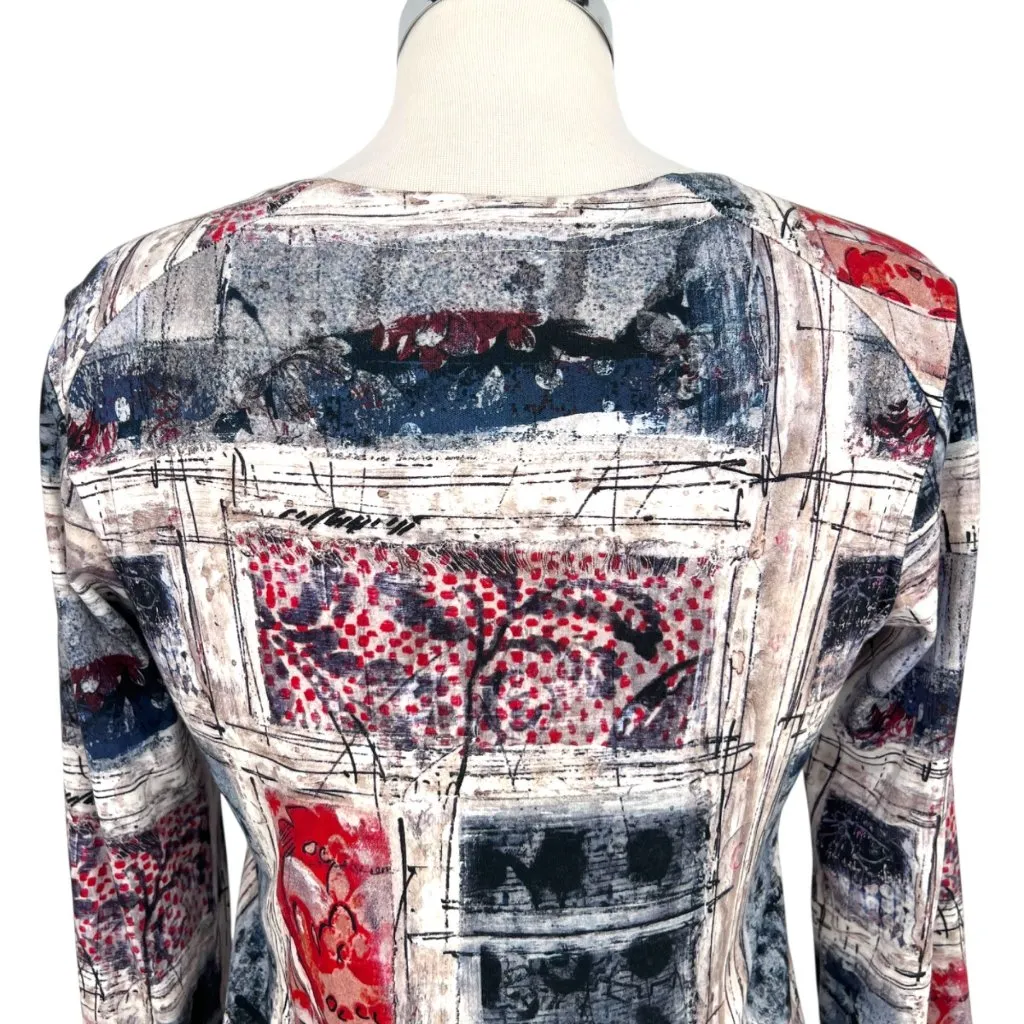 Aventures Des Toiles Abstract Patterned Cotton Cardigan Knit Top Size 38 US 8 Red Size M - Image 6