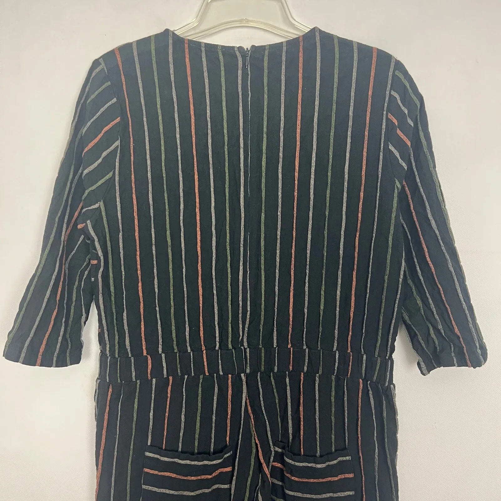 Orange Creek Linen Blend Striped Multicolor Black Jumpsuit Size Large - Image 7