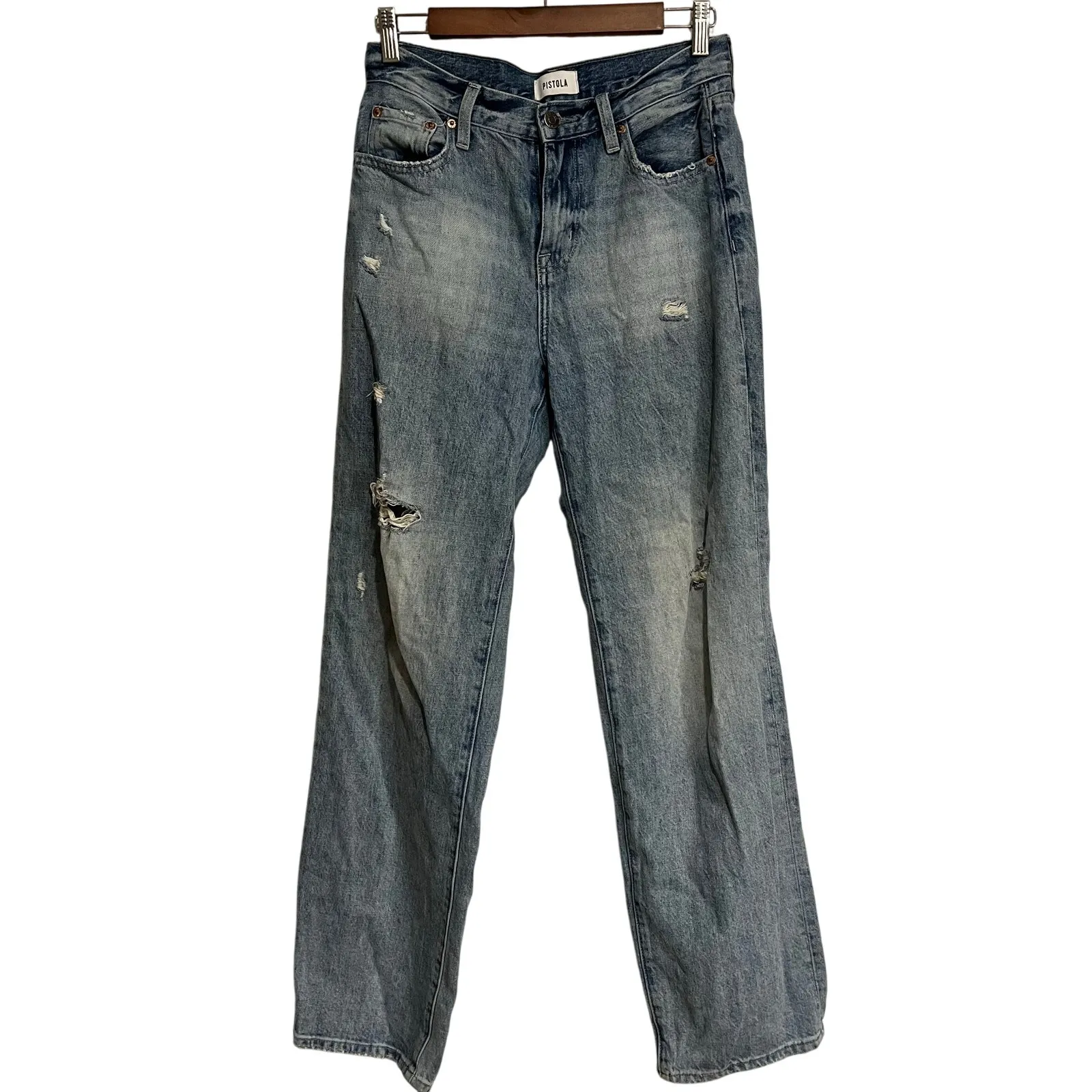 Pistola Jeans Bobbie High Rise Wide Leg Baggy Distressed Light Wash Size 25 - Image 2